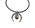 Swarovski and Zamak half moon pendant. 51x43mm. Silver-Golden Shadow. Inn. 6mm.