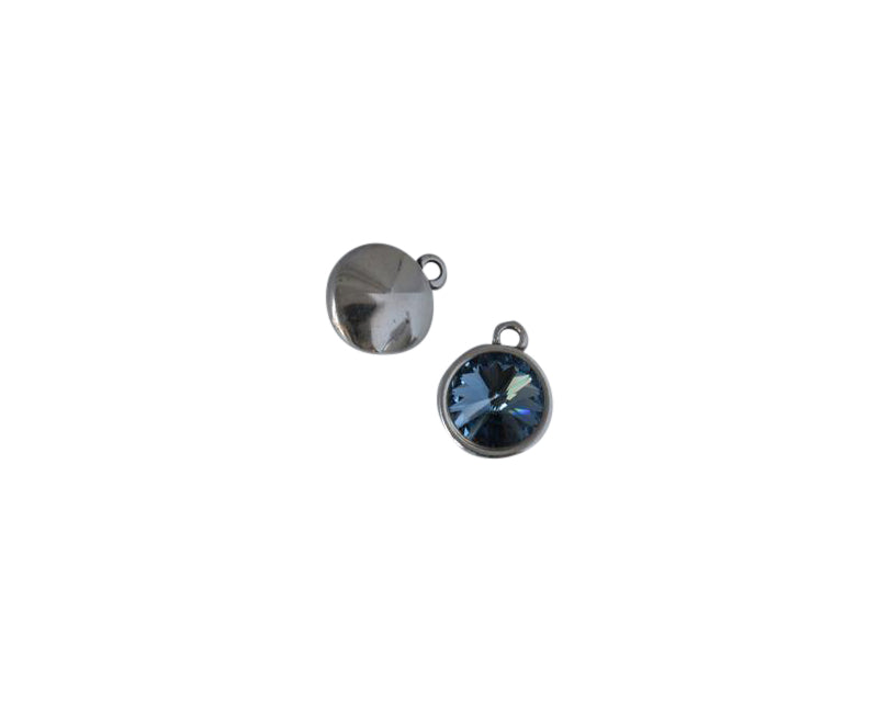 Swarovski and Zamak pendant coin 13mm. Silver-Denim Blue. Inn. 1mm.