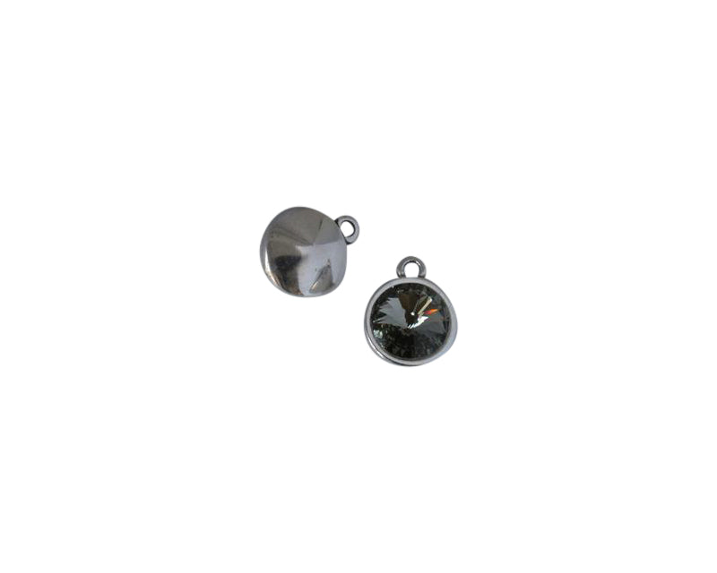 Swarovski and Zamak pendant coin 13mm. Silver-Black Diamond. Inn. 1mm.