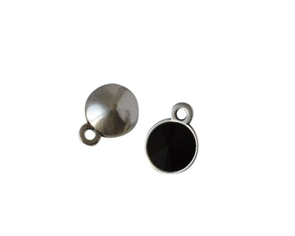 Swarovski and metal pendant 15mm. Silver-JET. Inn.2.5mm