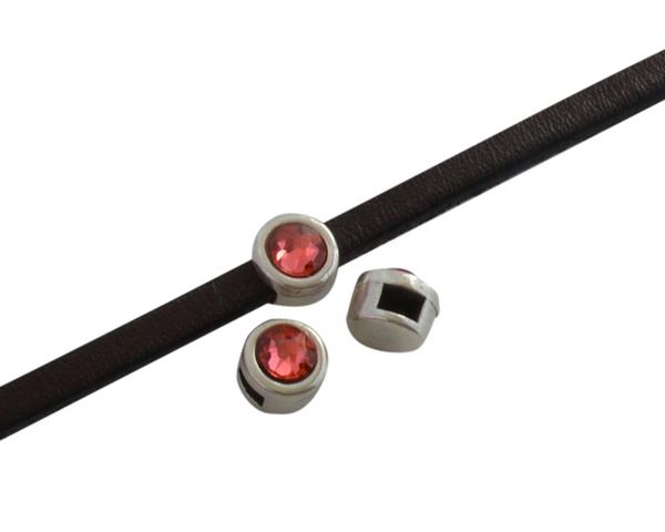 SWAROVSKI and Zamak Slider. 6x4mm. Silver-Padparadscha. Inn.3x2mm