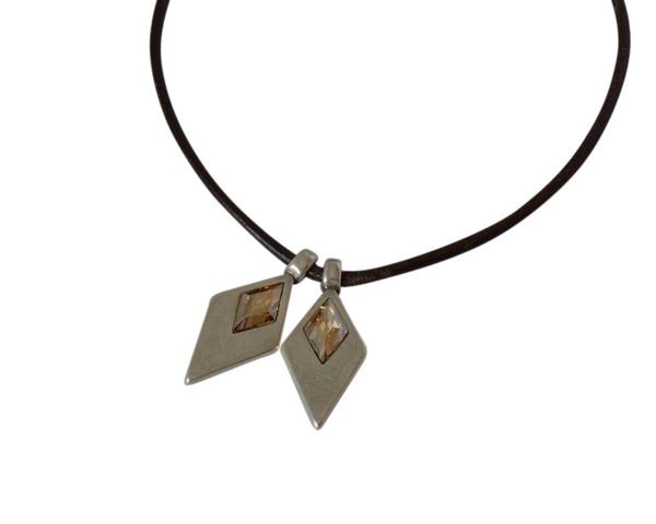 SWAROVSKI and Zamak Pendant. Rhombus 26x12mm. Silver-GSHA. Inn.2.5mm