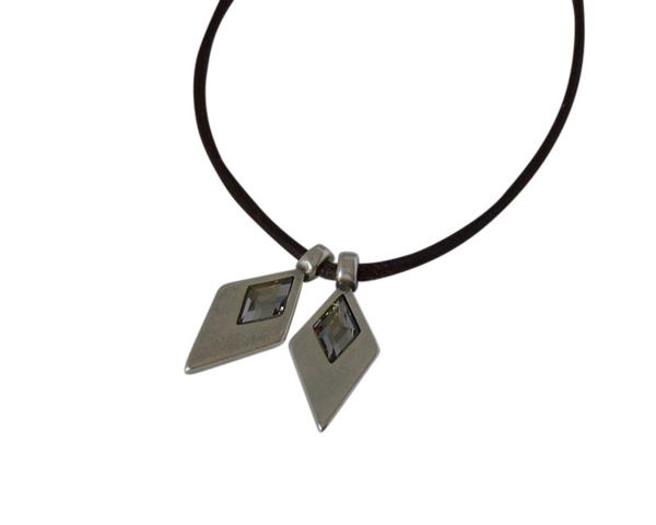 SWAROVSKI and Zamak Pendant. Rhombus 26x12mm. Silver-Paradis.Inn.2.5mm