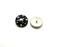 Acrylic. Button, 26x5mm, Hole:App.2mm. Black-Silver.