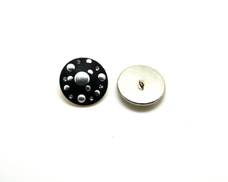Acrylic. Button, 26x5mm, Hole:App.2mm. Black-Silver.