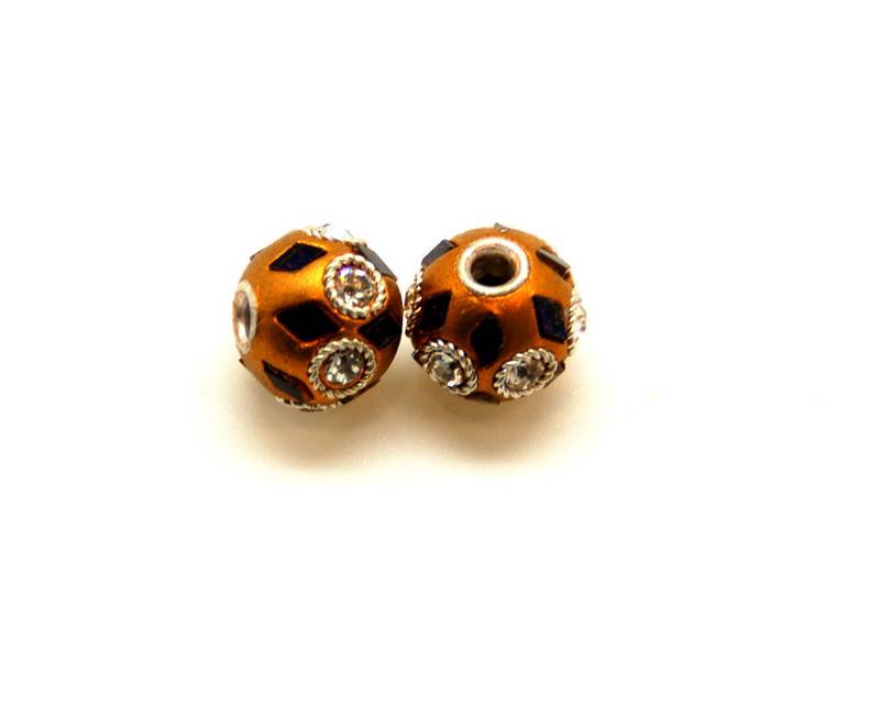 Resin/Rhinestone. Round. 14mm. Copper c. Inn. 3mm. app.