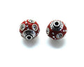 Resin/Metal/Rhinestone. Round. 15mm. Red. Inn.2mm.approx.