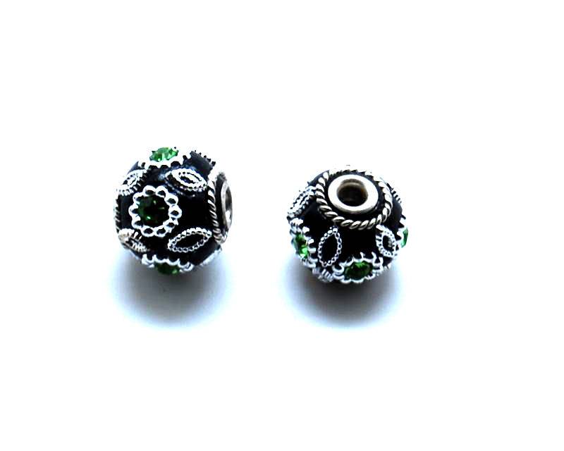 Resin. Round. 14mm. Black-olivine rhinestone. Inn.3mm.