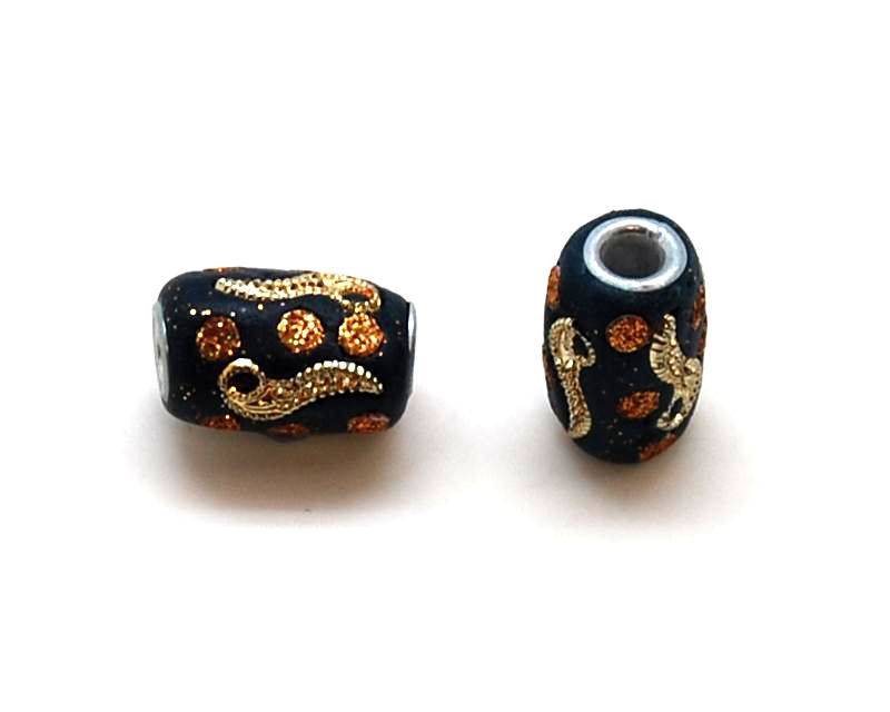 Resin. Barrel. 17x11mm. Navy blue-gold. Inn.3mm.approx.