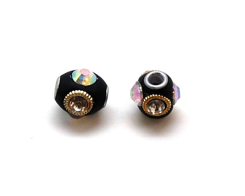 Resin. Round. 12mm. Black-strassAB. Inn.3mm.approx.
