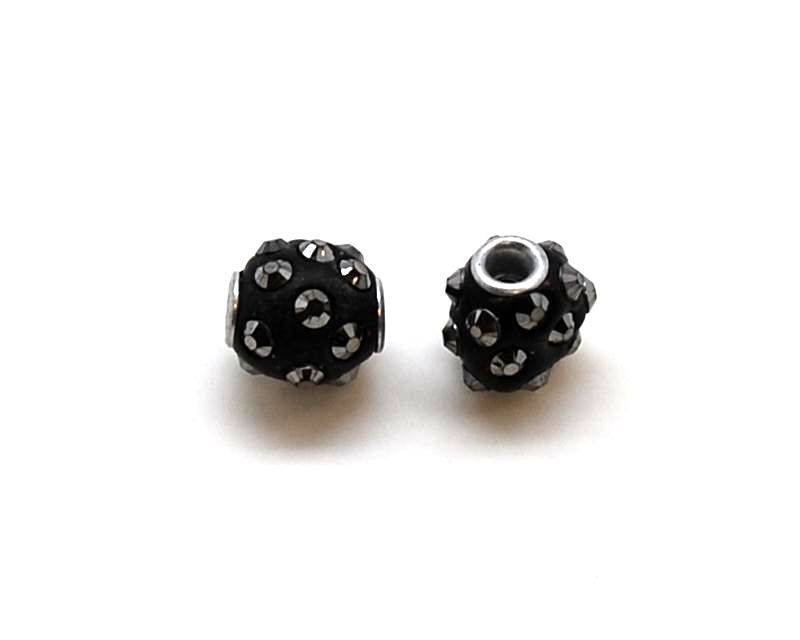 Resin. Round. 12mm. Black-hematite strass. Inn.3mm.app.