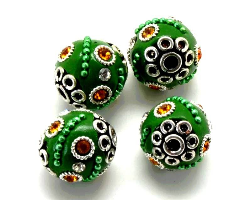 Resin/Tourmaline/Metal. Round. 16mm. Green. Inn.1.5-2.5mm.approx.