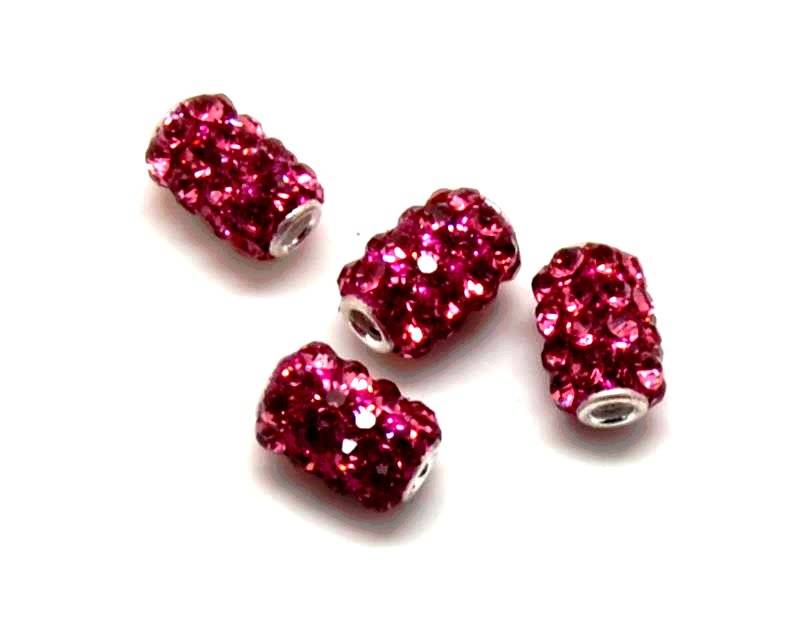 Resin/Rhinestone. Barrel. 10x13mm. Pink. Inn. 3mm.approx.