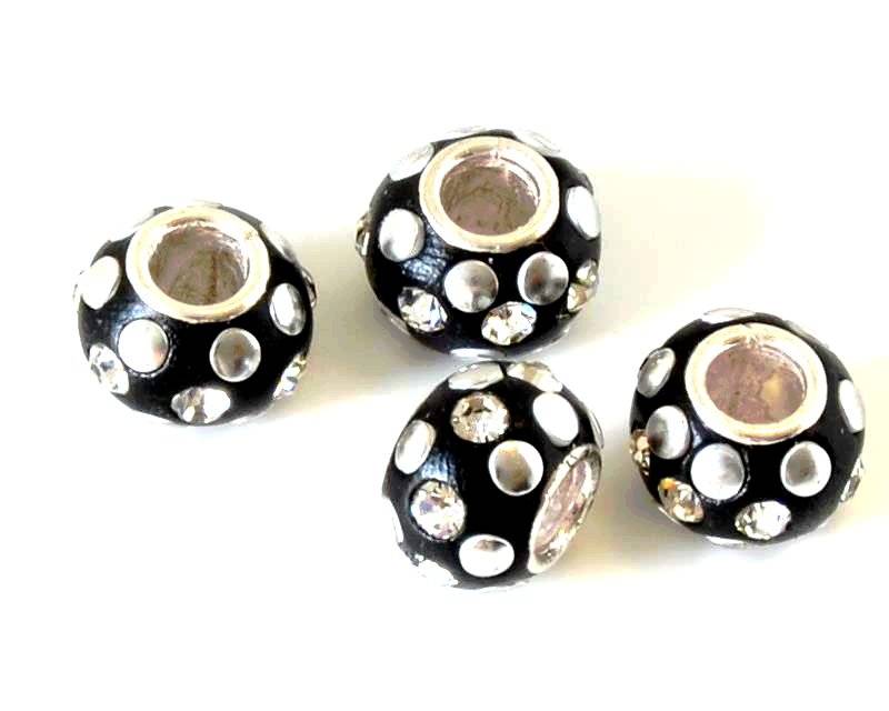 Resin/Rhinestone. Rondelle. 15x10mm. Black-crystal.Inn.5mm.approx.