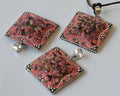 Resin/Metal/Turmaline. Pendant. Square. 38x38mm. Pink-silver. Inn.7mm.