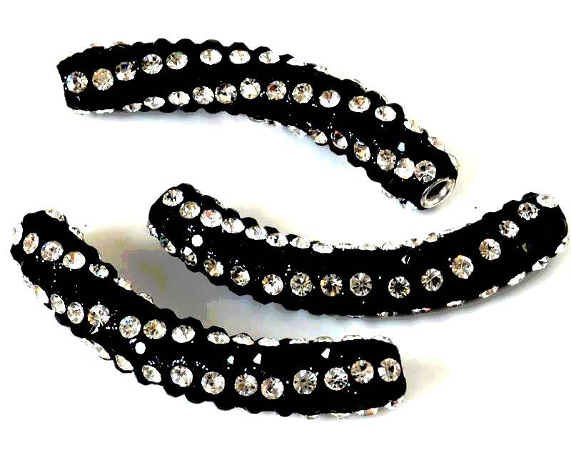 Resin/Metal/Rhinestone. Tube. 56x11mm. Black-crystal. Inn.2.2mm.