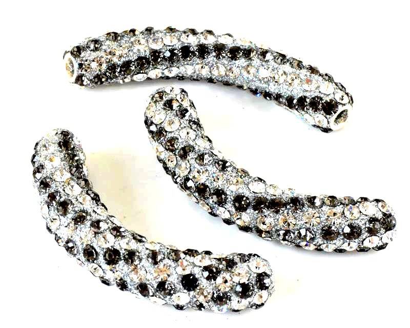 Resin/Metal/Rhinestone. Tube. 56x11mm. Grey-crystal. Inn.2.2mm.