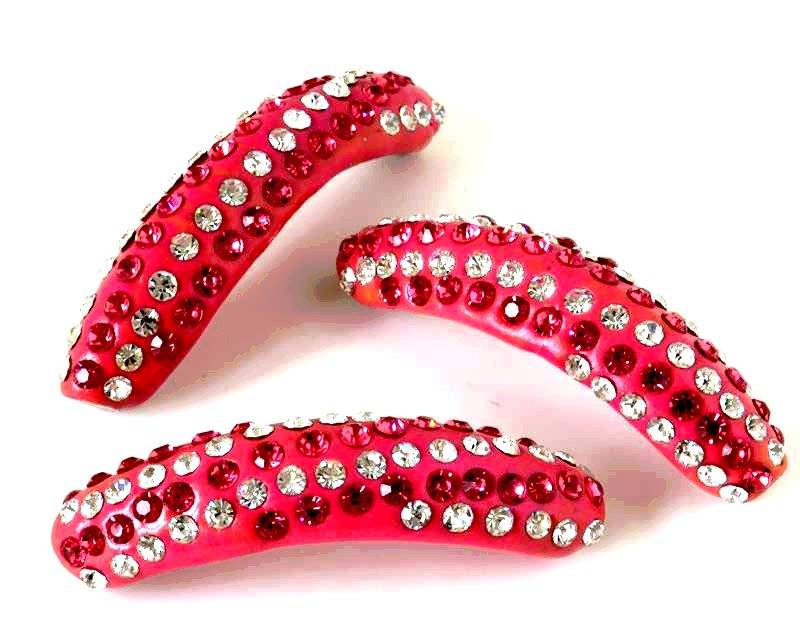 Resin/Metal/Rhinestone. Tube. 58x15mm. Pink-crystal. Inn.2.5mm.