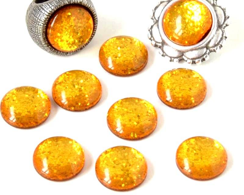 Resin. Cabochon. 12mm. Glittering yellow. Best Quality.