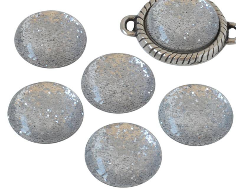 Resin. Cabochon. 20mm. Glittering white. Best Quality.