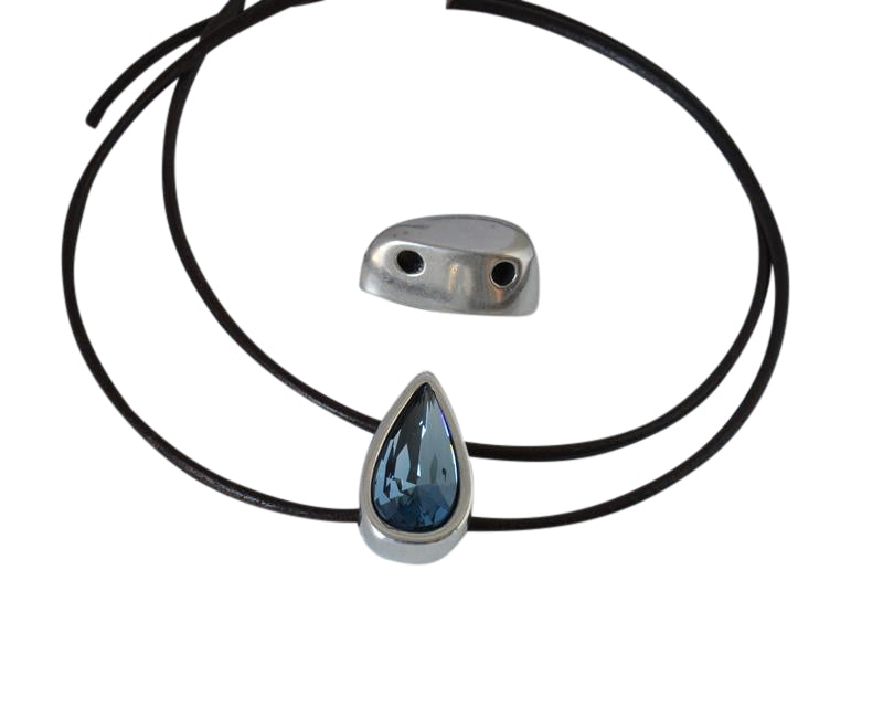 SWAROVSKI and zamak connector 22x12.5x11mm. Silver-Denim Blue.Inn.3mm