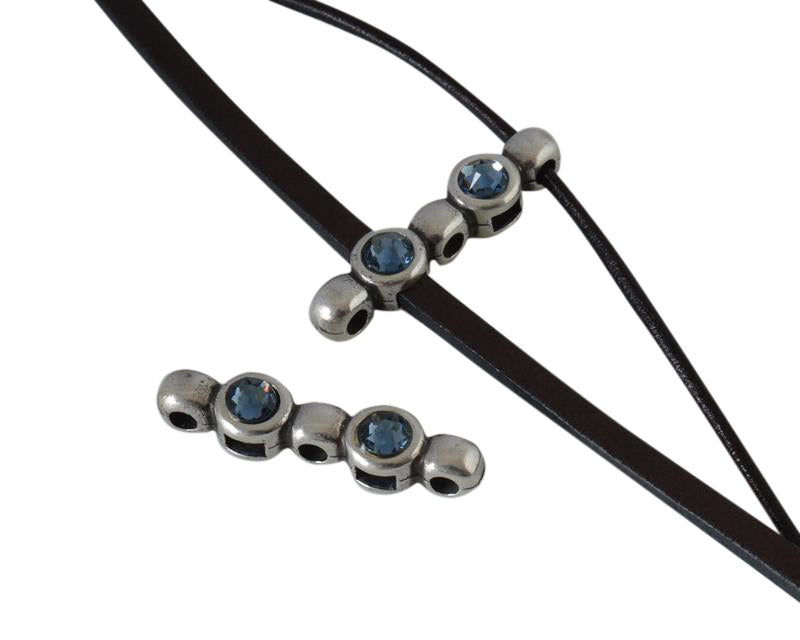 SWAROVSKI and Zamak connector 26x6mm. Silver-Denim Blue.Inn.1.8/3x1.7mm