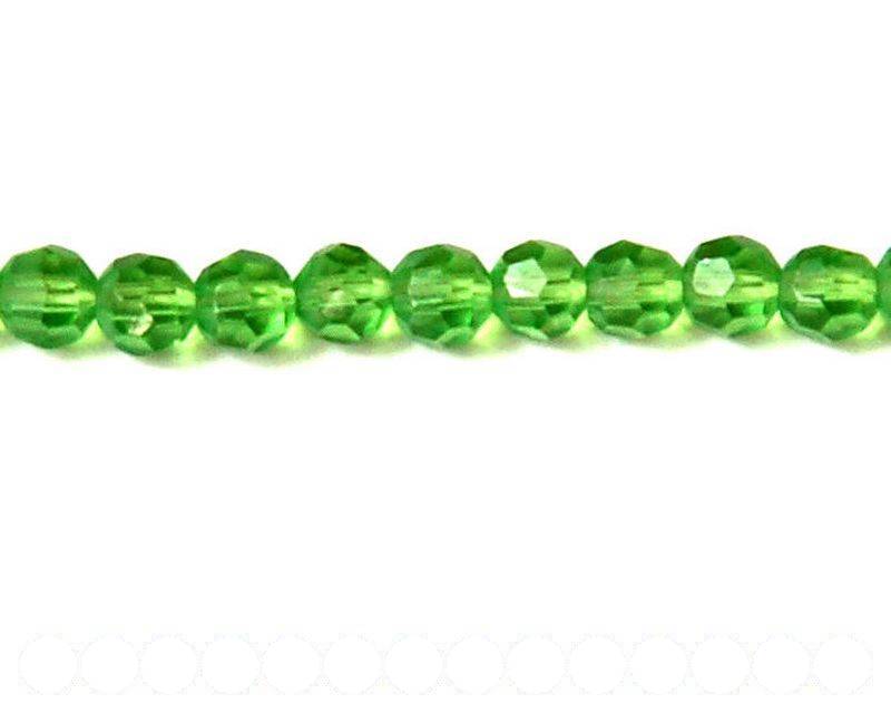 Glass beads, 4mm faceted round. green. 13-14inch strand.