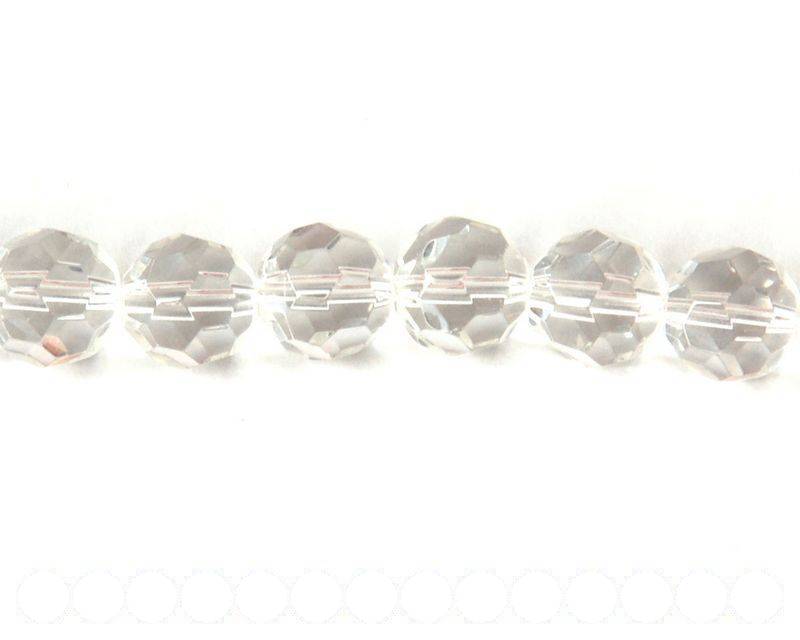 Glass beads, 12mm faceted round. clear. 13-14inch strand.