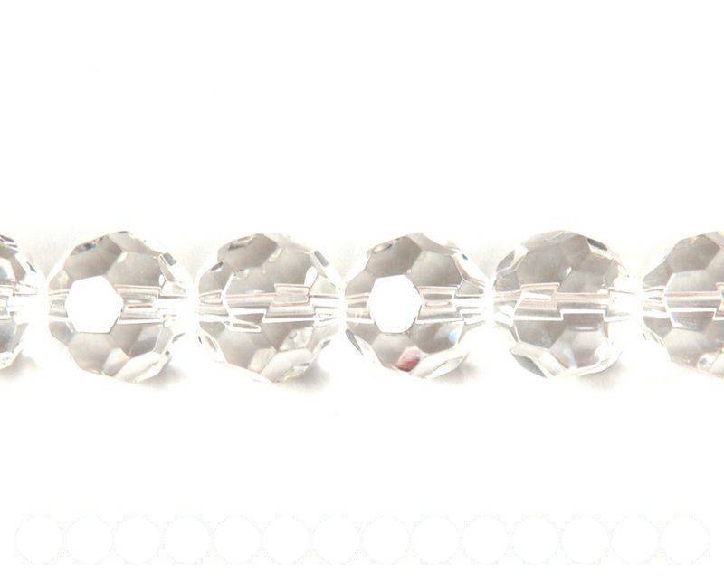 Glass beads, 14mm faceted round. clear. 13-14inch strand.