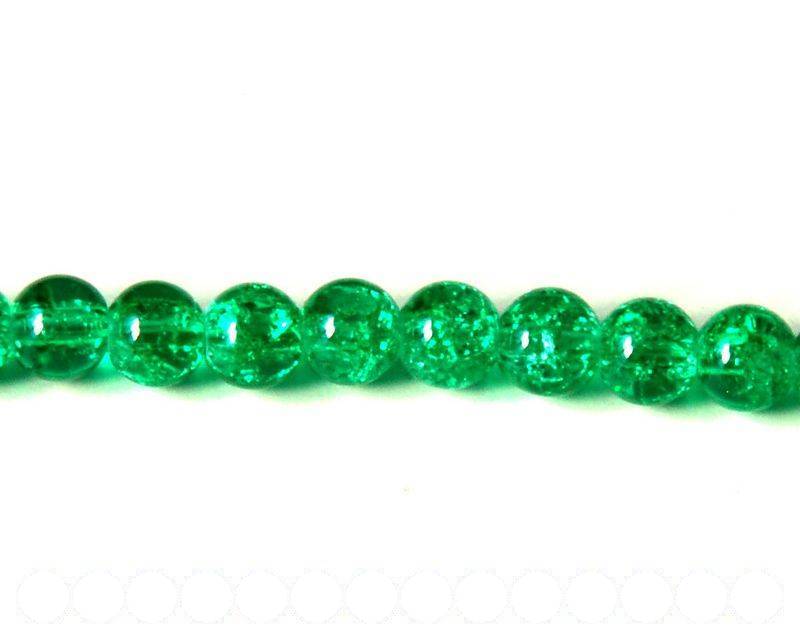 Glass Beads. Crackle. Round, 8mm. Emerald. 32Inch Strand.