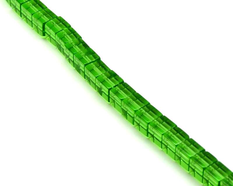 Glass. Cube. 8mm. Emerald green. 15-Inch Strand.