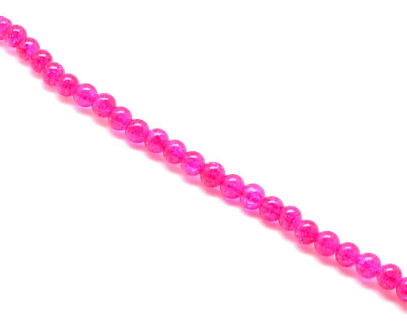 Crackle Glass. Round. 8mm. Fuchsia. 15-Inch Strand.