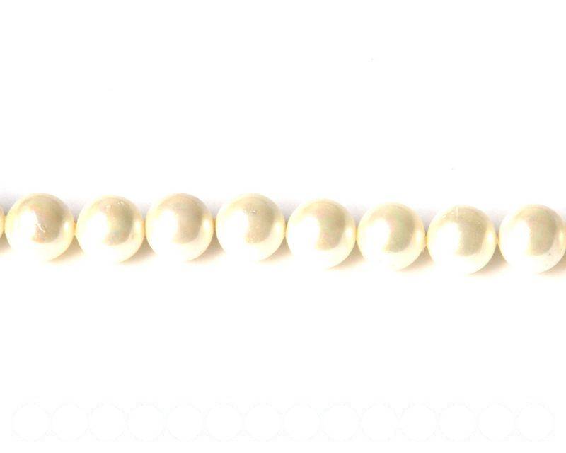 Shell pearl, 10mm round. White. Inn.1mm.16-inch strand. 39 PCS.