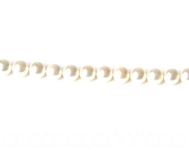 Shell pearl, 8mm round. White. Inn.1mm.16-inch strand. 50 PCS.