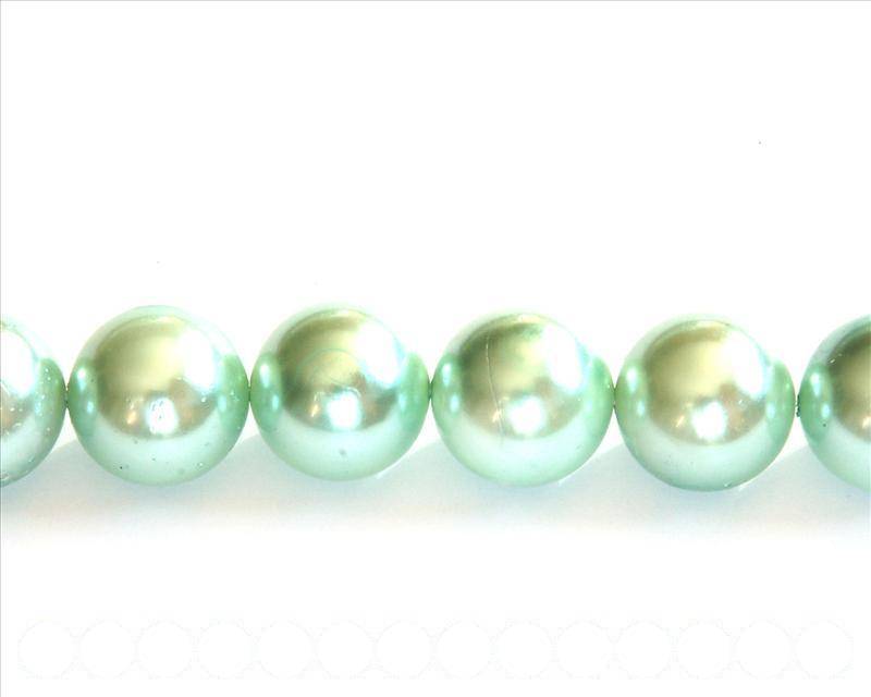 Shell pearl, 16mm round. Light green. Inn. 1mm. 16-inch strand.
