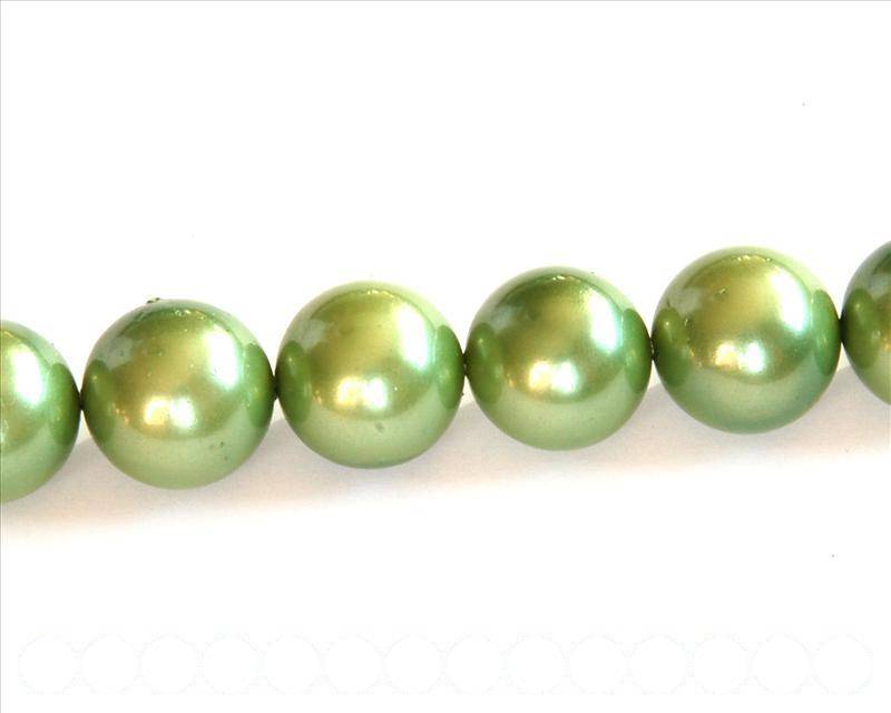 Shell pearl, 16mm round. Matt green. Inn. 1mm. 16-inch strand.