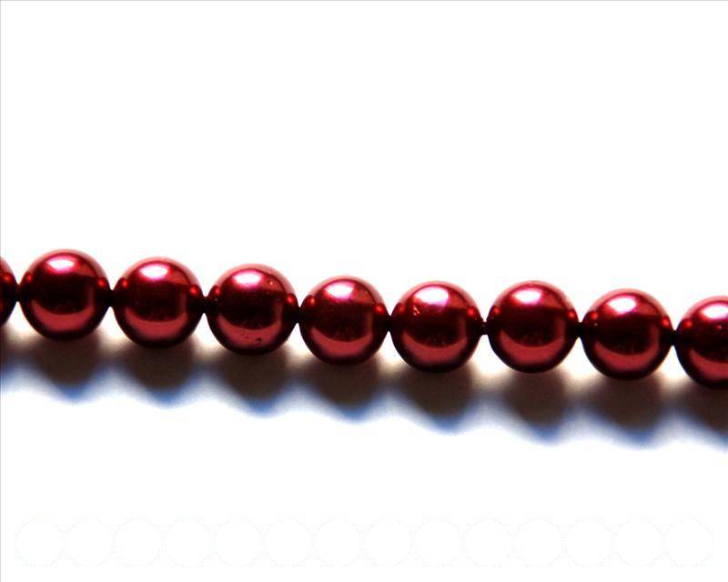 Shell pearl, 8mm round. Maroon. Inn. 1mm. 16-inch strand.