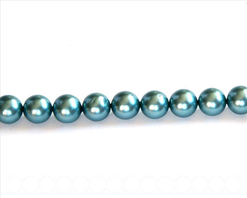 Shell pearl, 8mm round. Sea blue. Inn. 1mm. 16-inch strand.