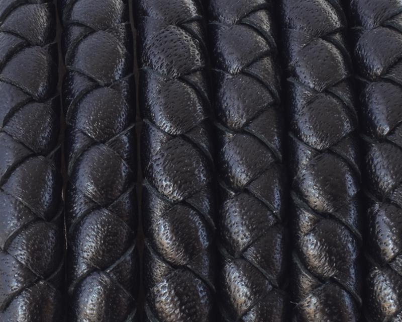 Round braided leather cord 5mm black snake - Best Quality