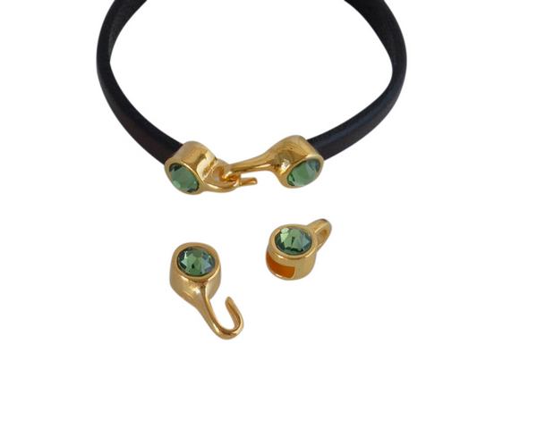 SWAROVSKI clasp with end cap. 2 pieces set 6x15mm-6x11mm. Gold-Erinite. Inn.5x2mm