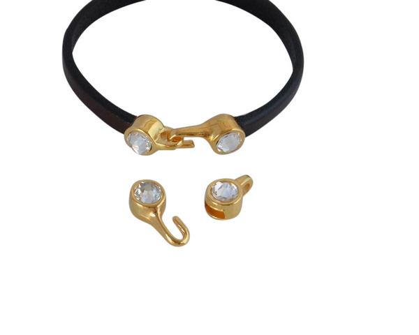 SWAROVSKI clasp with end cap. 2 pieces set 6x15mm-6x11mm. Gold-Crystal. Inn.5x2mm