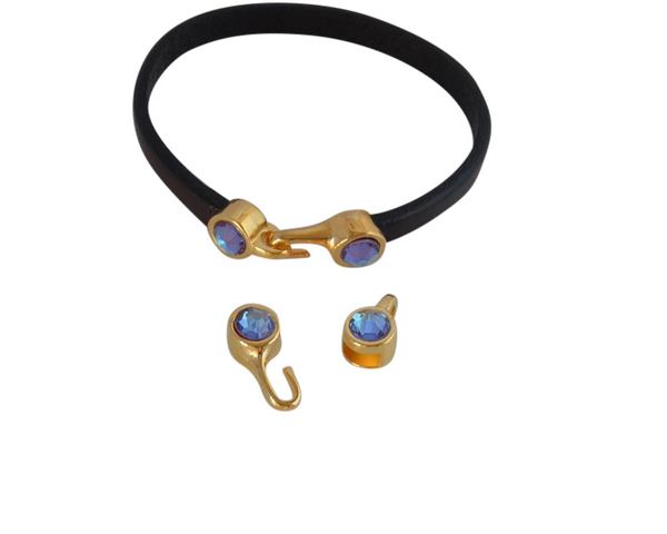 SWAROVSKI clasp with end cap. 2 pieces set 6x15mm-6x11mm. Gold-Burgundy Delite. Inn.5x2mm