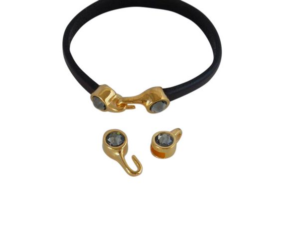 SWAROVSKI clasp with end cap. 2 pieces set 6x15mm-6x11mm.Gold -Black Diamond. Inn.5x2mm