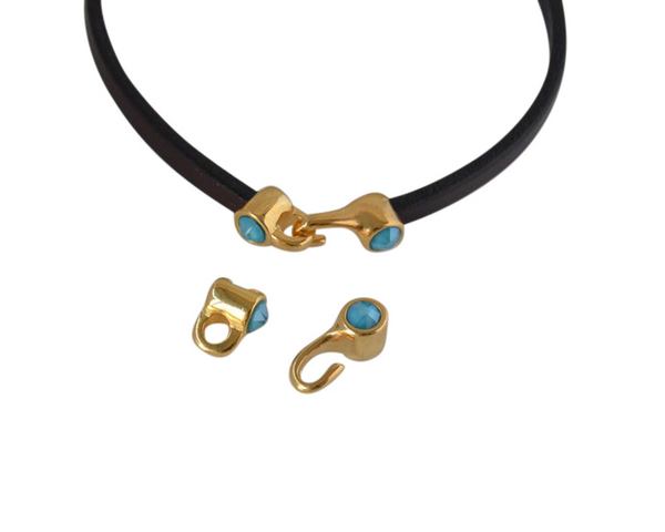 SWAROVSKI and metal clasp 11x4.5mm with end cap coin. Gold-Azure Blue. Inn.3x2mm