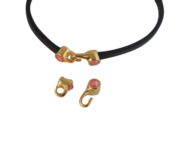 SWAROVSKI and metal clasp 11x4.5mm with end cap coin. Gold-Light Coral. Inn.3x2mm