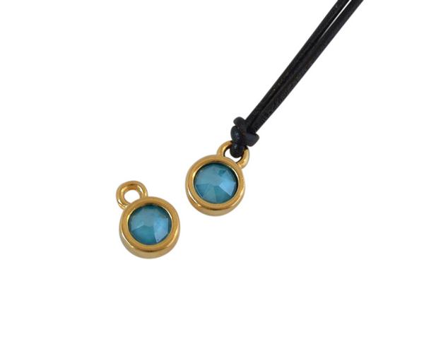 Swarovski and metal pendant coin 6.5x6.5mm. Gold-Azure Blue. Inn1.8mm
