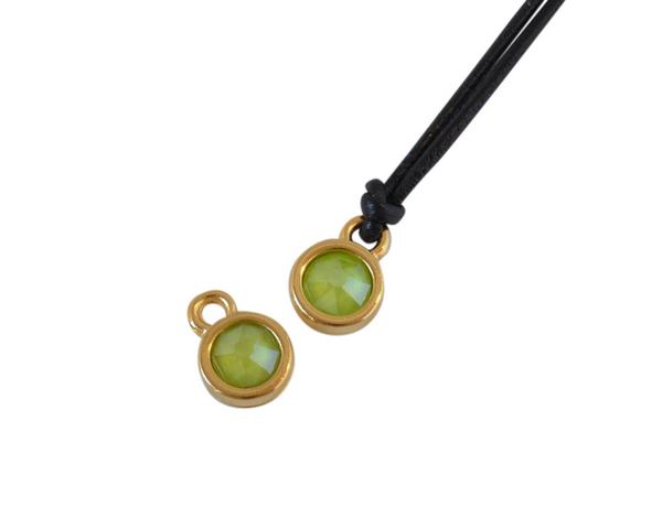 Swarovski and metal pendant coin 6.5x6.5mm. Gold-Lime. Inn1.8mm