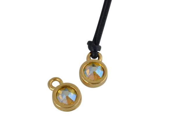 Swarovski and metal pendant coin 6.5x6.5mm. Gold-Citrine Shimmer. Inn1.8mm