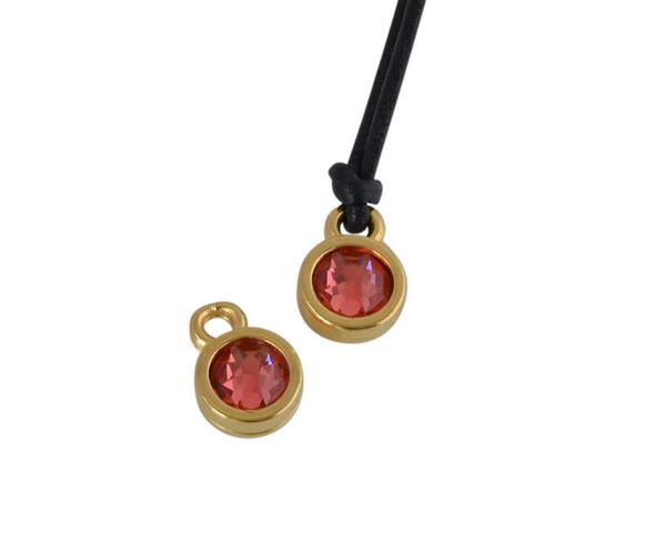 Swarovski and metal pendant coin 6.5x6.5mm. Gold-Padparadcha. Inn1.8mm