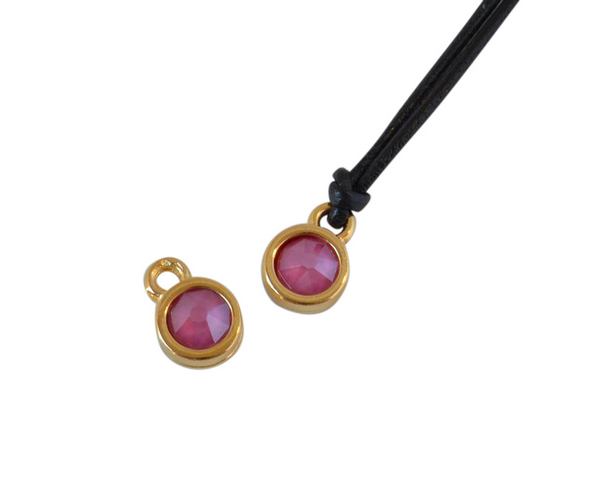 Swarovski and metal pendant coin 6.5x6.5mm. Gold-Peony Pink. Inn1.8mm